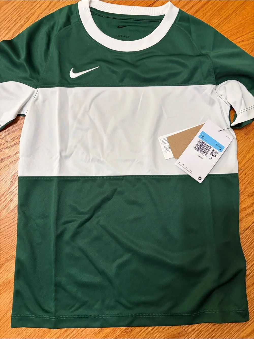 Nike youth Green and White Dri-FIT Performance Soccer Shirt